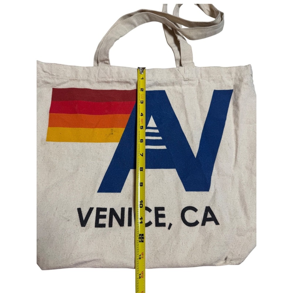 Aviator Nation Venice CA Canvas Logo Tote Bag Cream Rainbow Stripe Large (A) - Picture 3 of 11